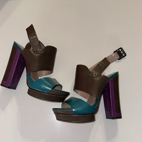 Vince Camuto *Persh* brown peacock berry leather platform 70s style sandals 7 37 - Picture 2 of 12